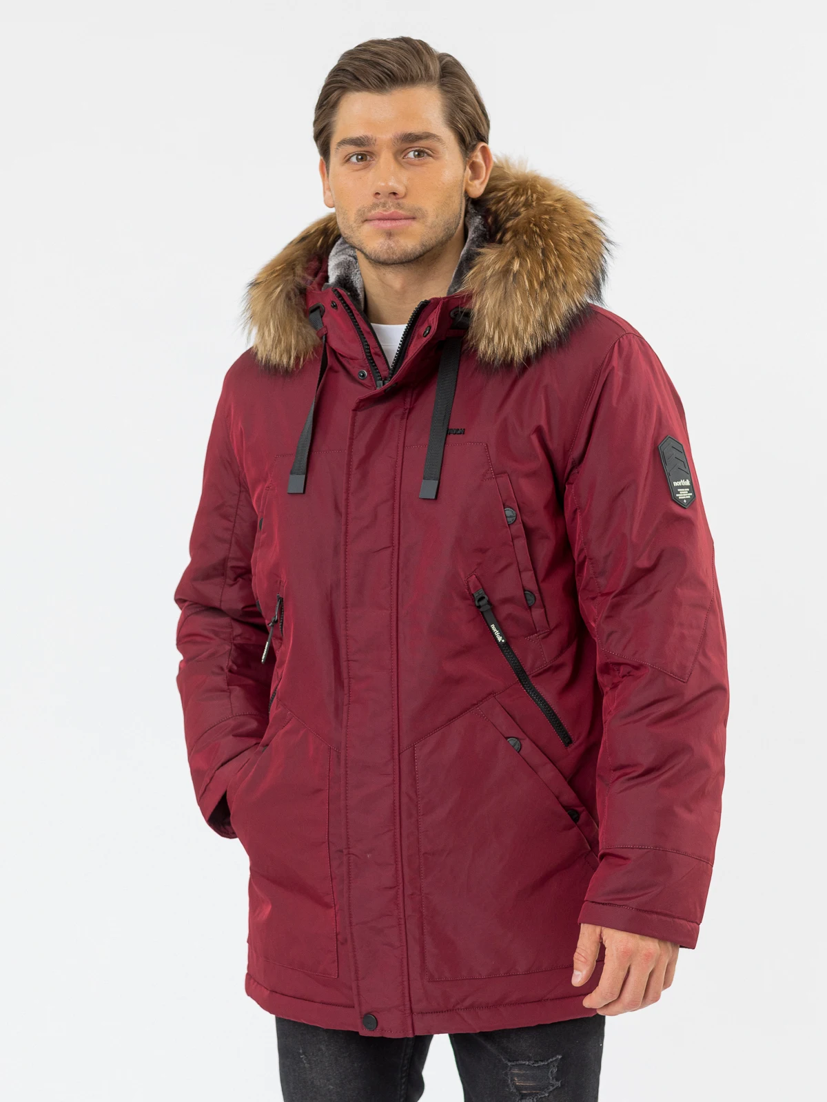 Nortfolk-Parka com capuz acolchoado Raccoon masculino, jaqueta de inverno, novo, 2023