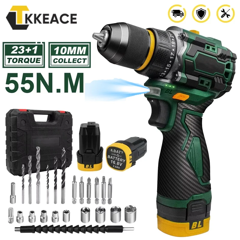 Taladro eléctrico sin escobillas, taladro de impacto inalámbrico, Portabrocas de trinquete de Metal, taladro manual eléctrico, destornillador eléctrico para el hogar