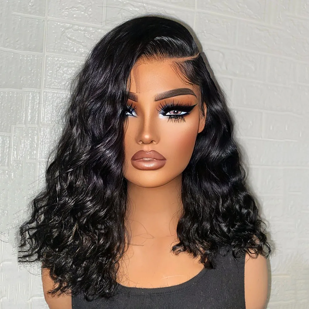 Body Wave Bob Wig 13x4 Transparent Lace Frontal Wig Brazilian Human Hair Wigs Virgin Remy Hair Side Part Lace Wig 180% Density