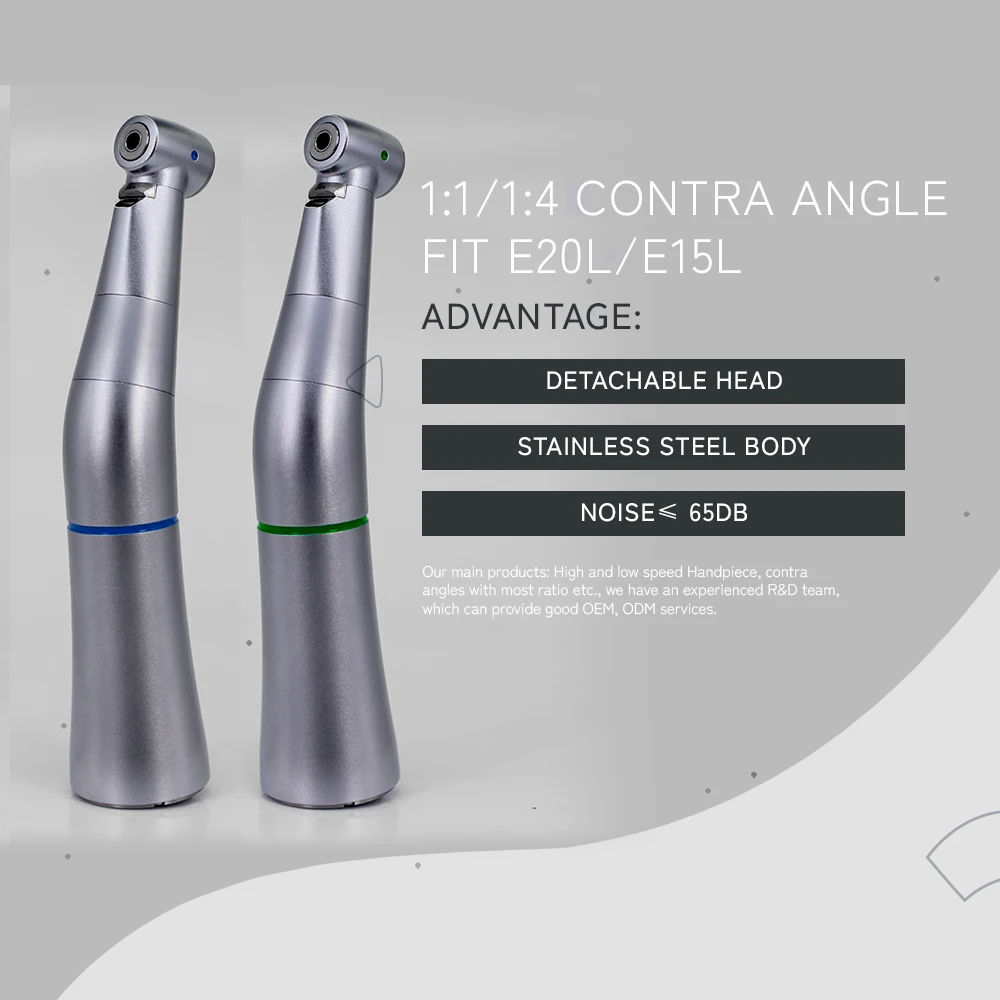 Dental Low Speed Handpiece Contra Angle 1:1 4:1  KV E20L Type With / None Optic Fiber Head Blue Rings Green Rings