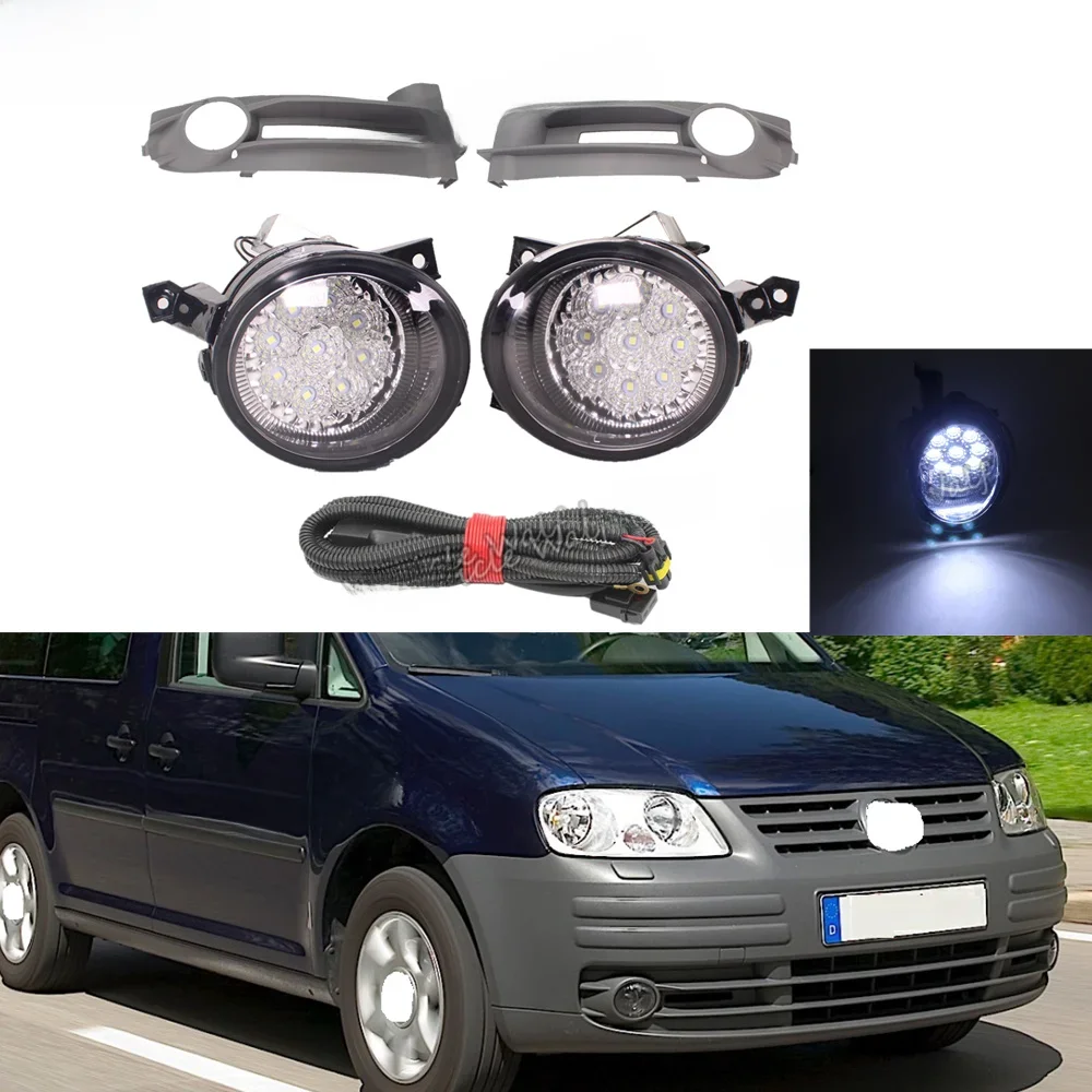 Dla VW Caddy 2004 2005 2006 2007 2008 2009 2010 samochód stylizacji przód 9 LED światła przeciwmgielne światło + osłona na maskownicę + drut — zdjęcie 2