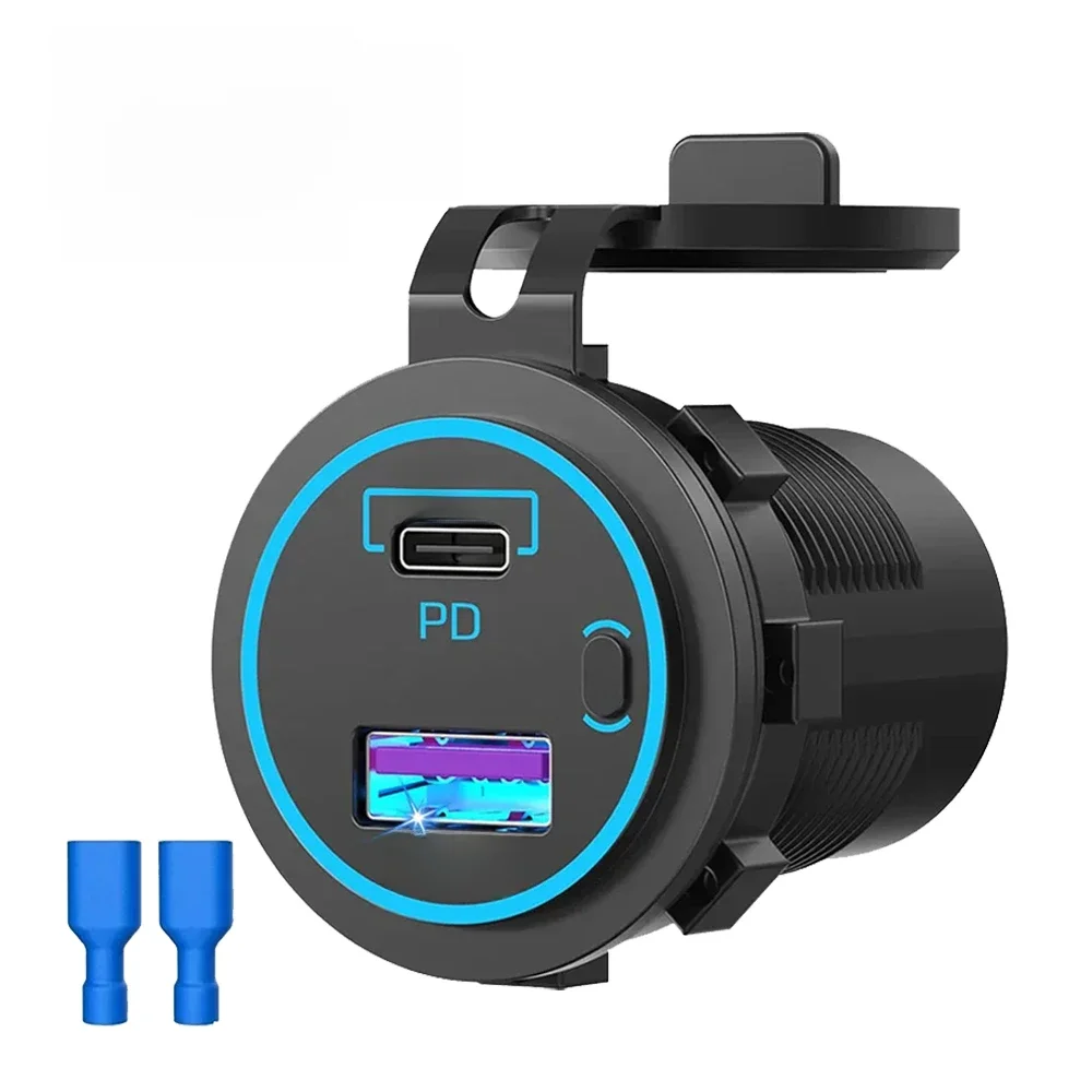 Podwójna ładowarka samochodowa USB 12V Wodoodporne gniazdo PD i port szybkiego ładowania QC 3.0 Gniazdo zasilania z wyłącznikiem zasilania do samochodu kempingowego — zdjęcie 2