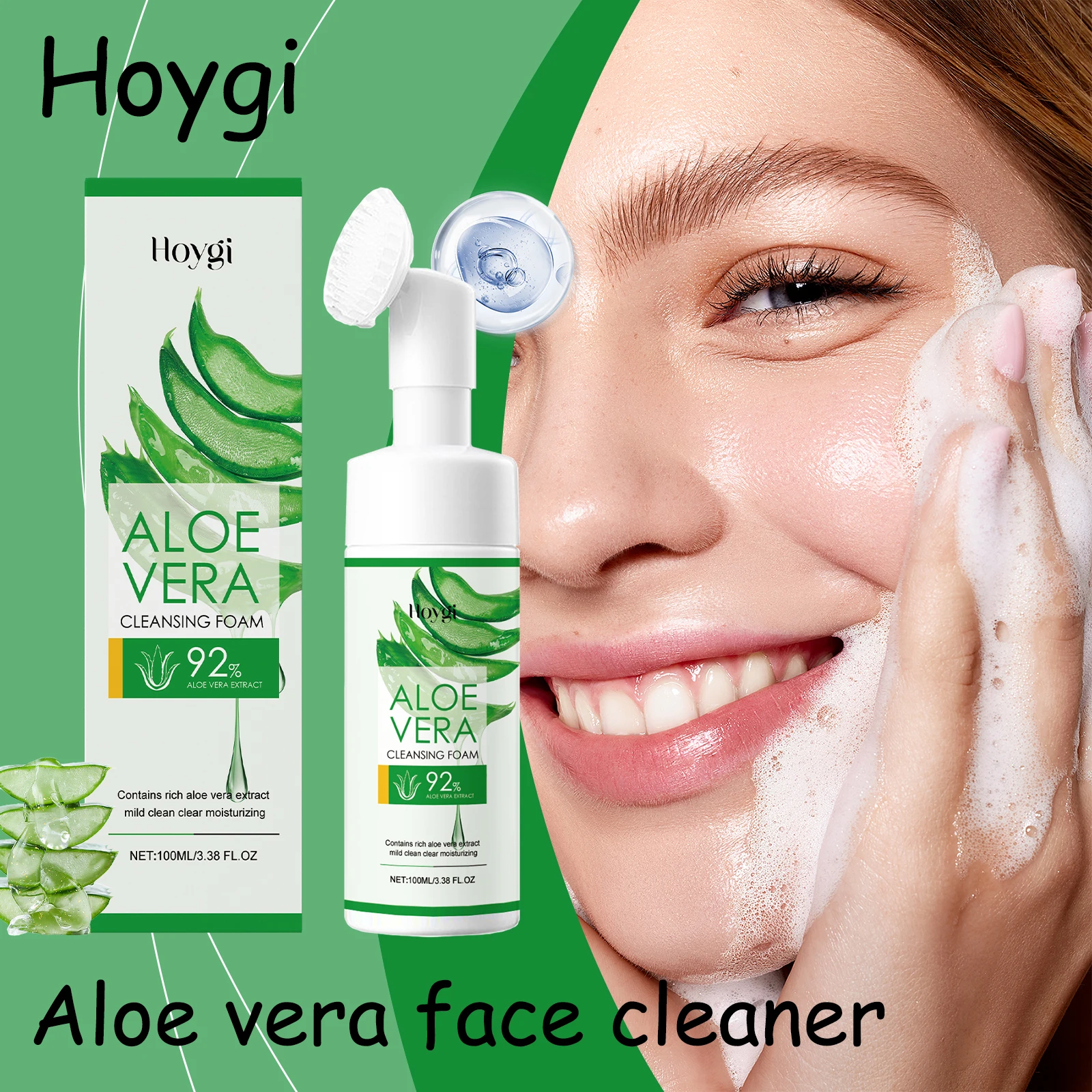 

Hoygi Aloe Vera Face Cleaner with Brush Reduce Dryness Deeply Cleaning Pore Dirts Hydrating Soothing Skin Natural Facial Cleaner