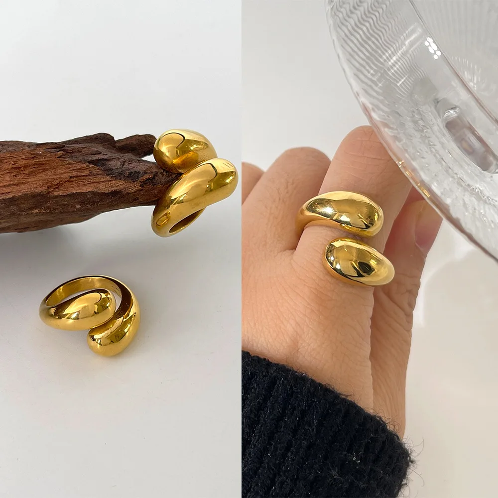 G&D Brand New Trendy Hot Selling Minimalist Water Droplet 14K Gold Color Stainless Steel Ring Chic Women's Accessories