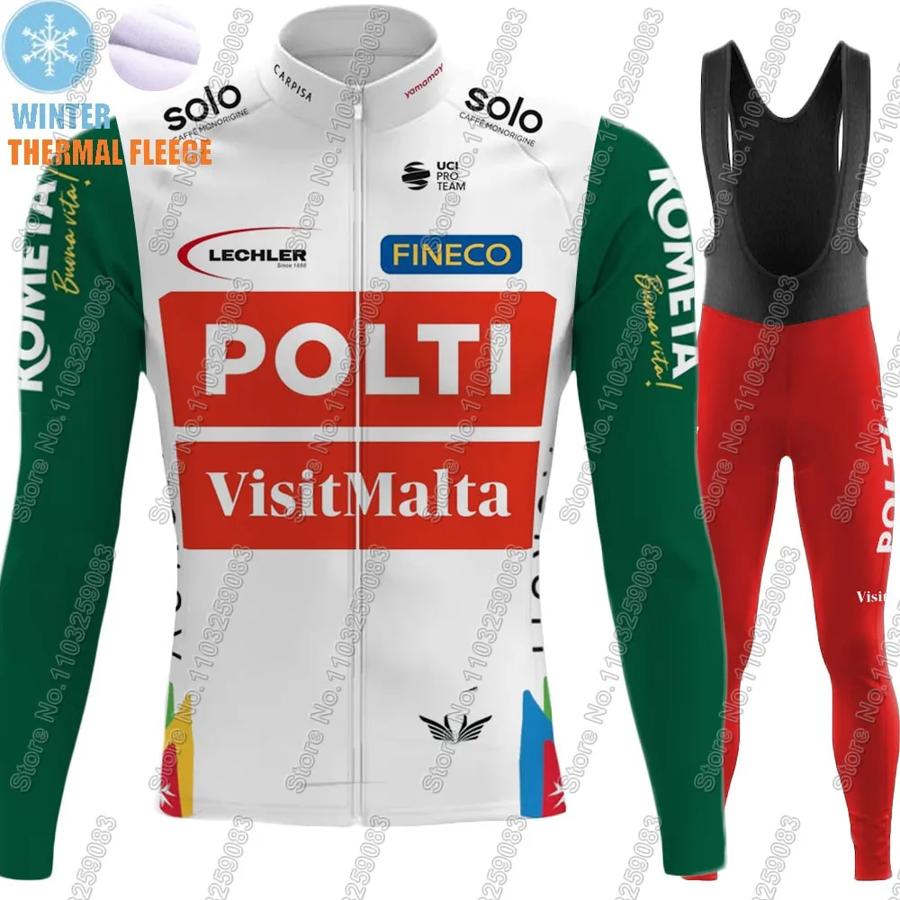 Polti Visitmalta 2025 Team Cycling Jersey Set Long Sleeve Kometa Italy Cycling Clothing Bike Thermal Jacket Suit Pants Bib MTB