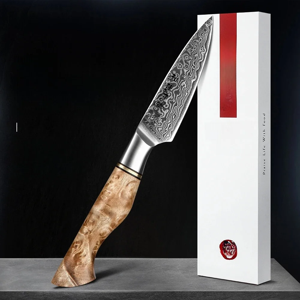 HEZHEN 3. 5-calowy nóż do parowania prawdziwe 67 warstwy Damascus Super Steel Cook nóż Super anty rdzy ostry nóż owoców nóż kuchenny — zdjęcie 2