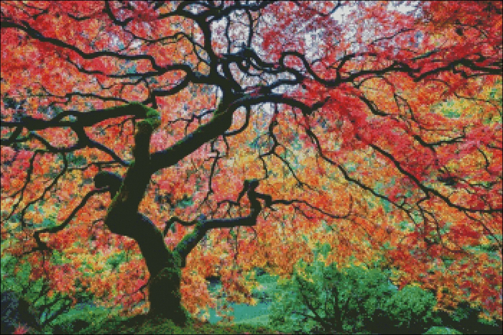 Fall Color at Garden - Counted Cross Stitch Kits - DIY Handmade Needlework Embroidery 14 CT Aida Sets DMC Color