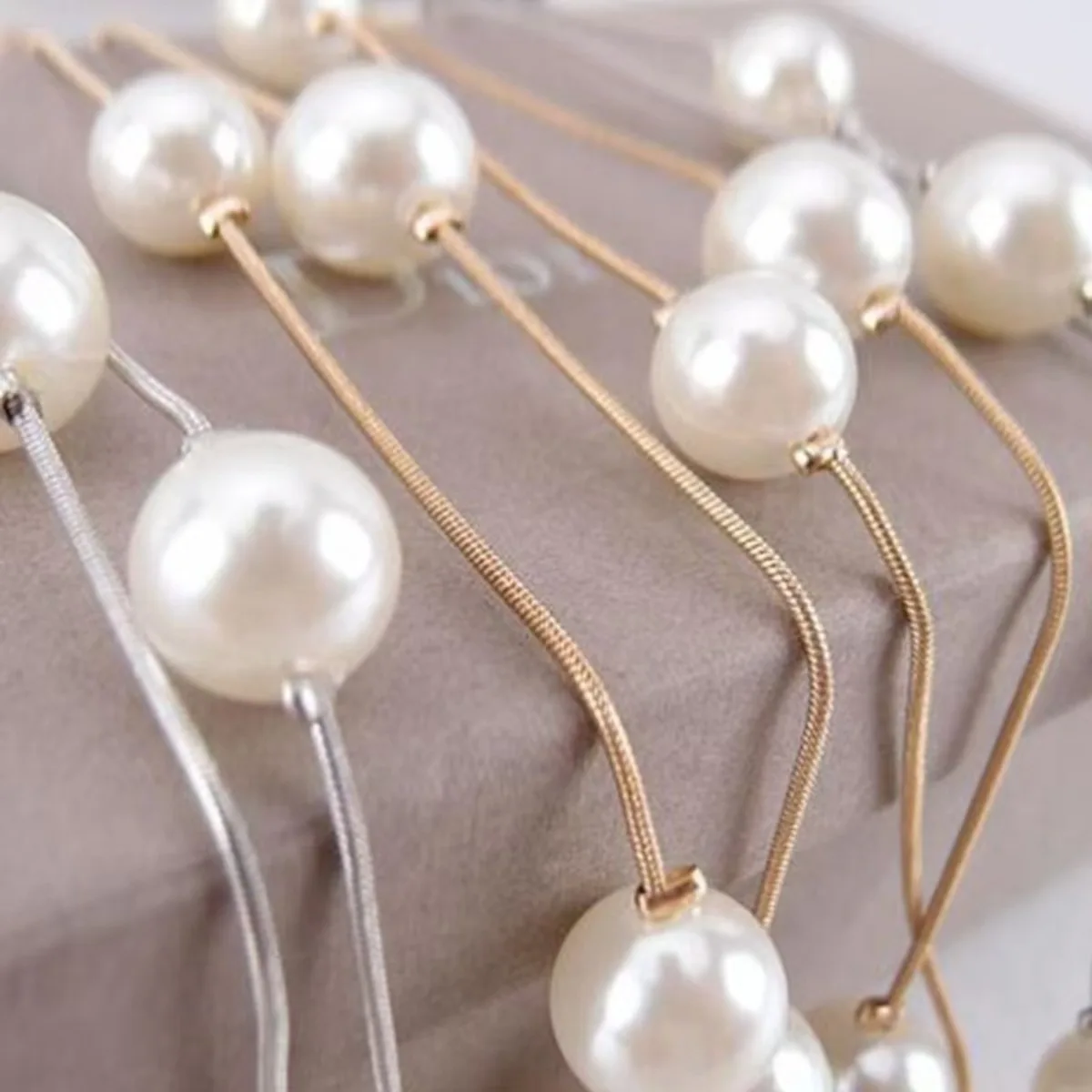 Double Layer Imitation Pearl Necklaces Women Adjustable Korean Version Metal Accessories Jewelry Sweater Chain image 5