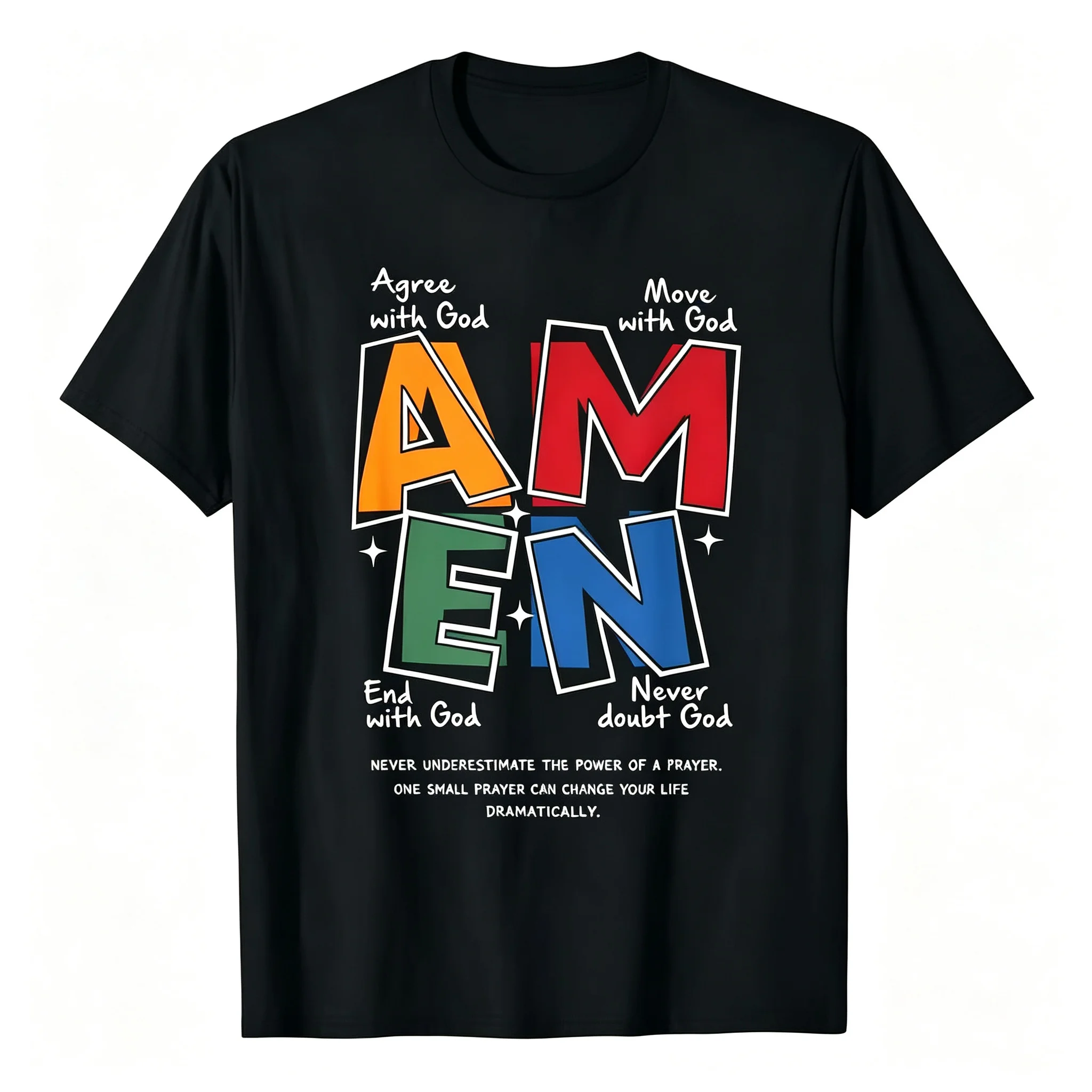 Colorful Amen Christian Tshirt, Agree Move End With God Faith Tee, Inspirational Prayer Religious Graphic Shirt, Gift For Church Believers