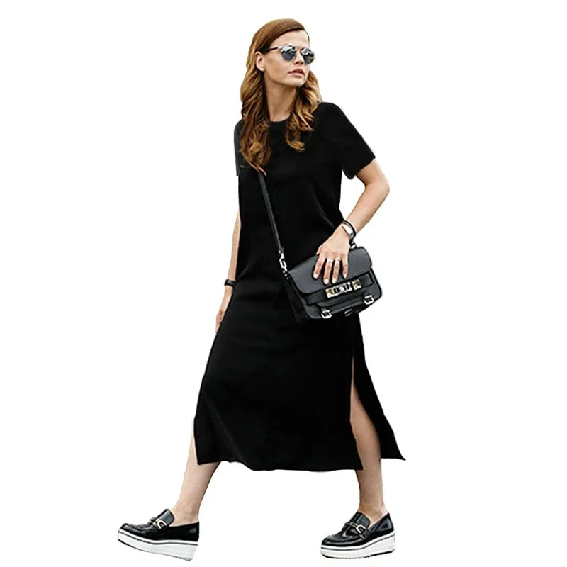 Sukienka Maxi Tshirt 2020 letnia plaża Boho imprezowe Vintage Bodycon Casual kobieta długie sukienki seksowna sukienka podomka czarna — zdjęcie 2
