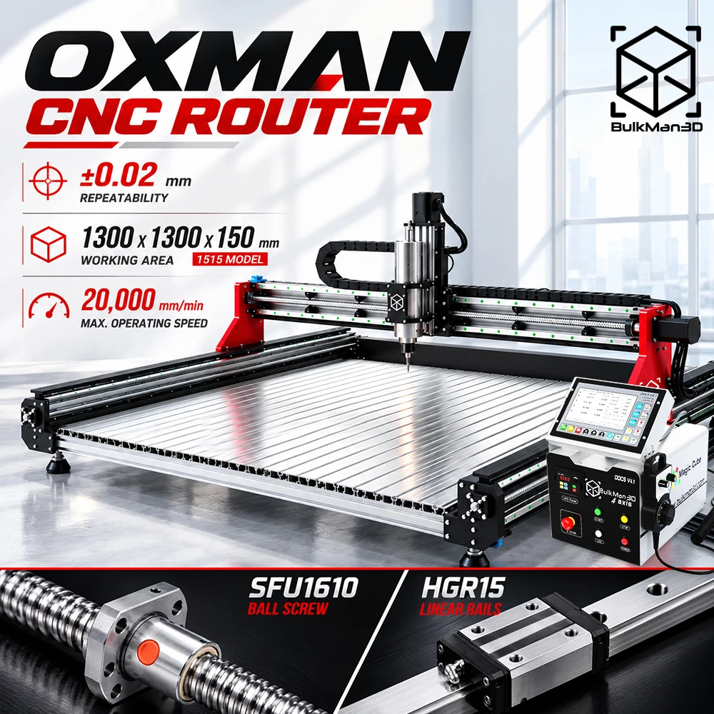 BulkMan3D OXMAN 4-Axis CNC Router Kit with Closed-Loop 20K Speed SFU1610 Ball Screw Dual Linear Rails for Metal Wood Plastic DIY