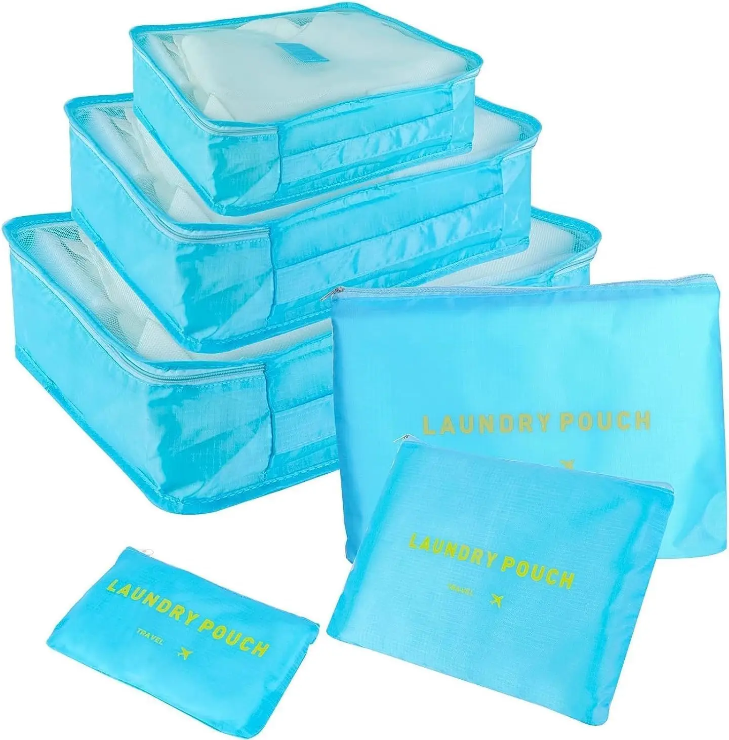 6pcs Set Travel Luggage Organizer Packing Cubes Set Storage Bag Waterproof Laundry Bag Traveling Accessories - Light Blue