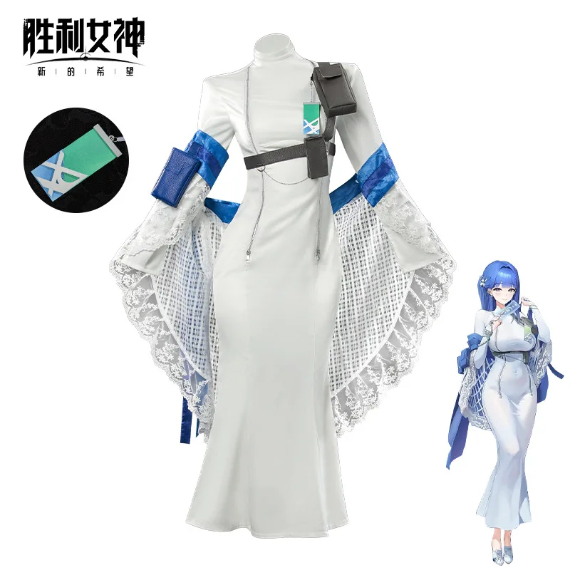 

NIKKE Arcana Cosplay Costume Goddess of Victory Arcana Dress Elegant White Long Dress Outfit Full Set for Game Comic Con