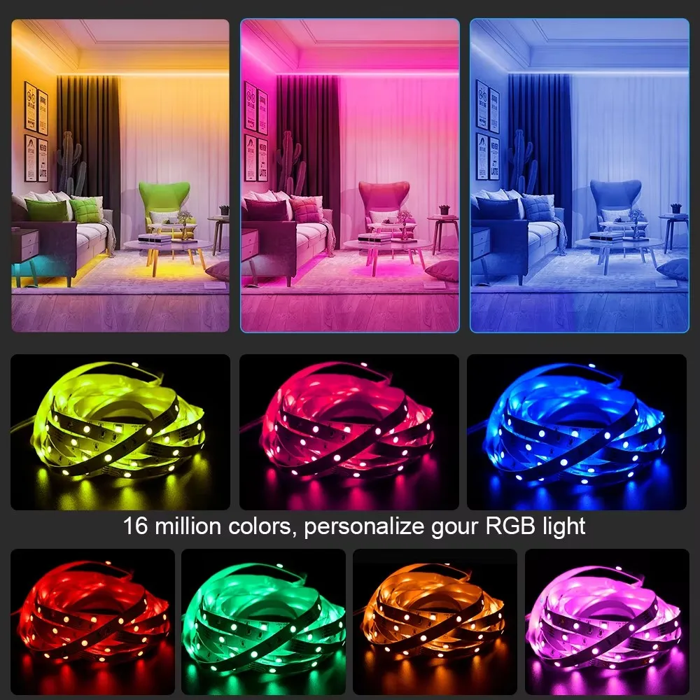 Dc 12v led luz de tira rgb 5050 sincronização música mudança cor sensível app controle bluetooth flexível lâmpada led para decoração casa