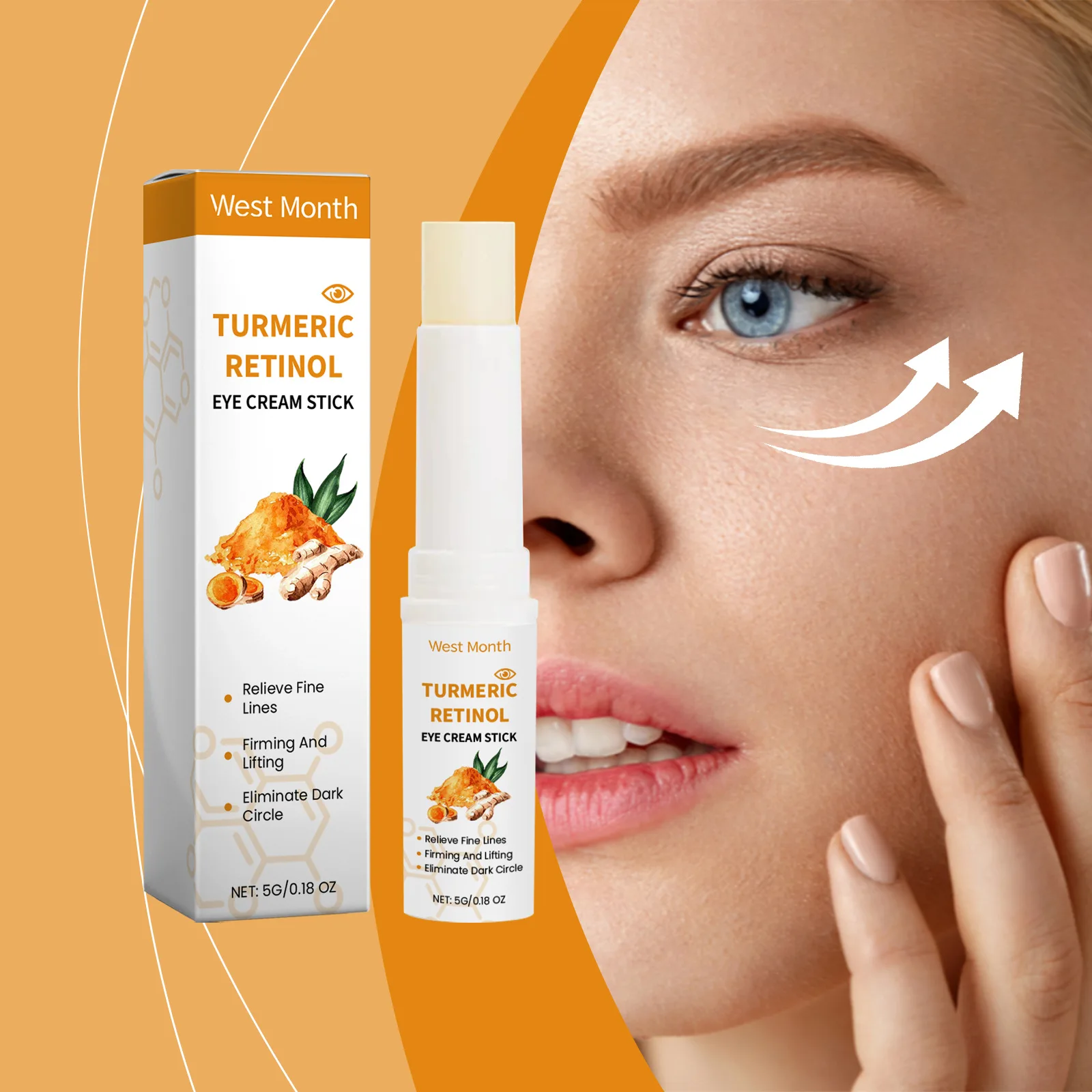 West Month 5g Turmeric Retinol Remove Dark Circles Eye Cream Stick  Anti Eye Bags Puffiness Brightener Moisturizing Eye Cream