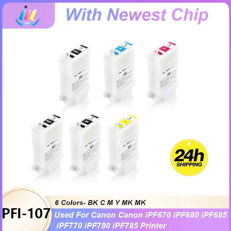 One Set PFI-107 PFI107 Refillable Ink Cartridges For Canon iPF670 iPF680 iPF685 iPF770 iPF780 iPF785 Printer With Chip 130ml