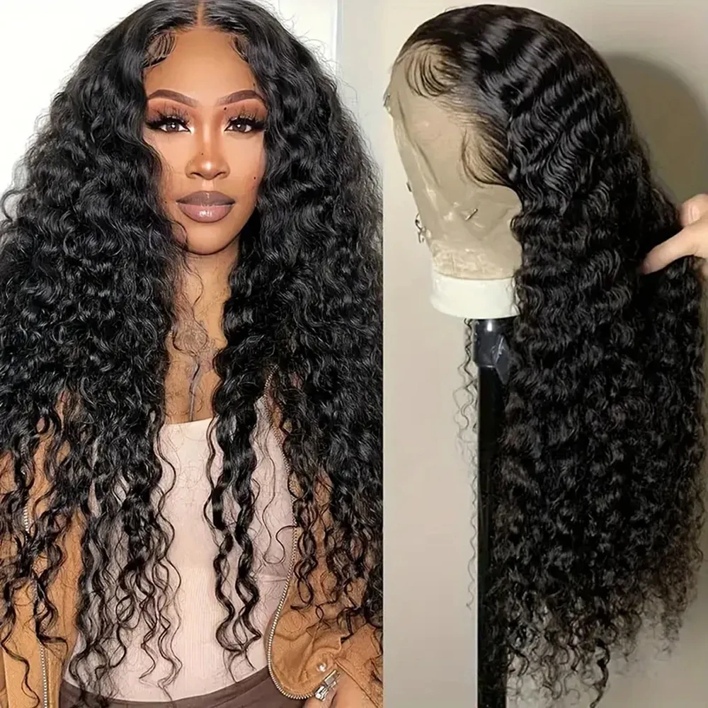 Wig Rambut Asli Tanpa Lem 250% Put On And Go, Pre Plucked Pre Cut 5x5 13x4 Deep Curly Wave Lace Closure Wig Rambut Asli Front Wig