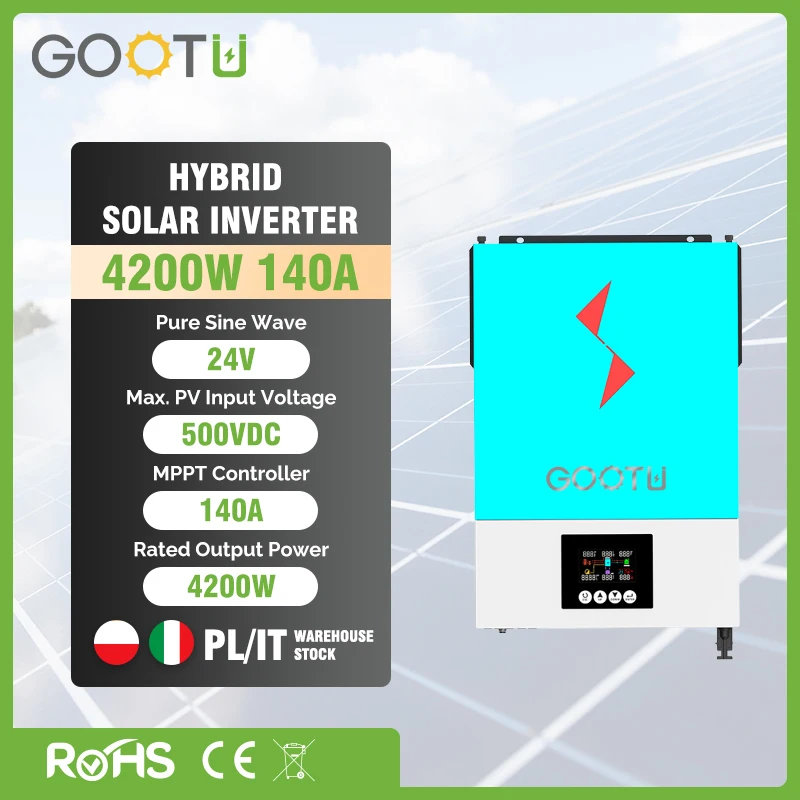 GOOTU 4200W Hybrid Solar Inverter Converter 4.2KW 24V 230VAC MPPT Solar Charge Controller 140A for Solar Panel Free Shipping