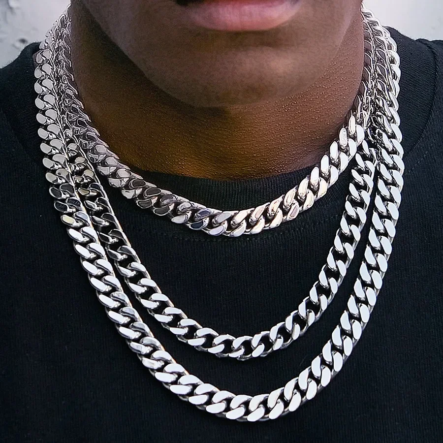 HNSP 316L Edelstahlkette, kubanische Gliederkette für Herren, Accessoires, Schmuck, Punk-Street-Style, dicke, schwere Halskette für Männer