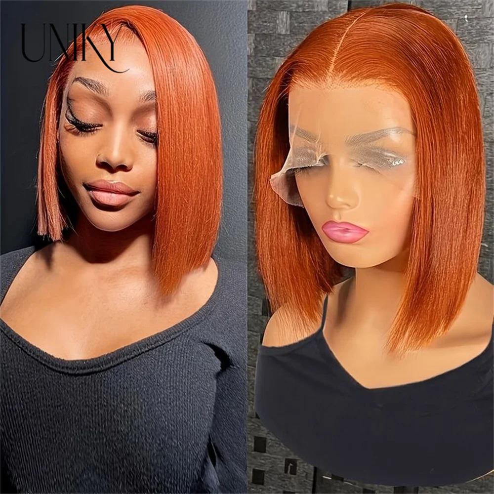 

10 12 14inch Ginger Orange Straight Bob Wig 13x4 Lace Frontal Bob Human Hair Wigs For Black Women Brazilian Remy Straight Wig