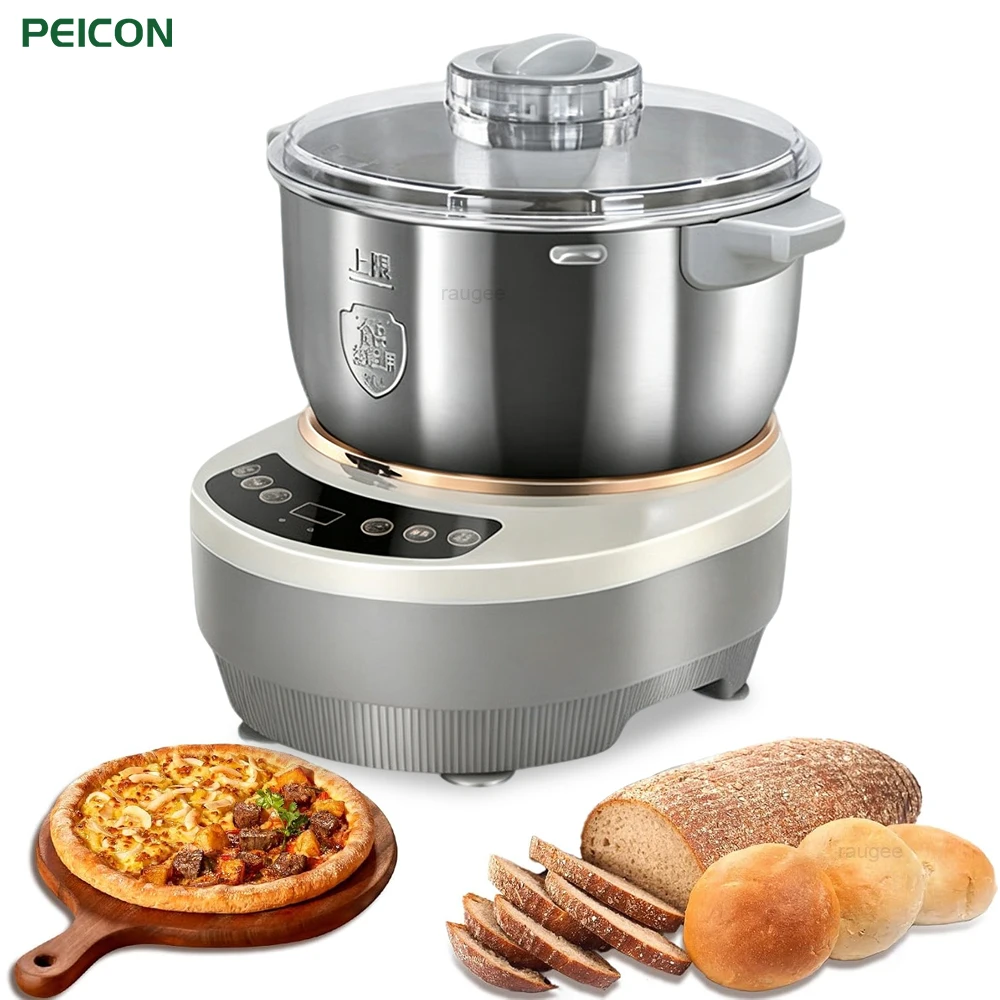 Image of Elektrischer Teigkneter mit Gär-Funktion 7L Große Kapazität Edelstahl Elektrische Teigknetmaschine für Pizza und Brot