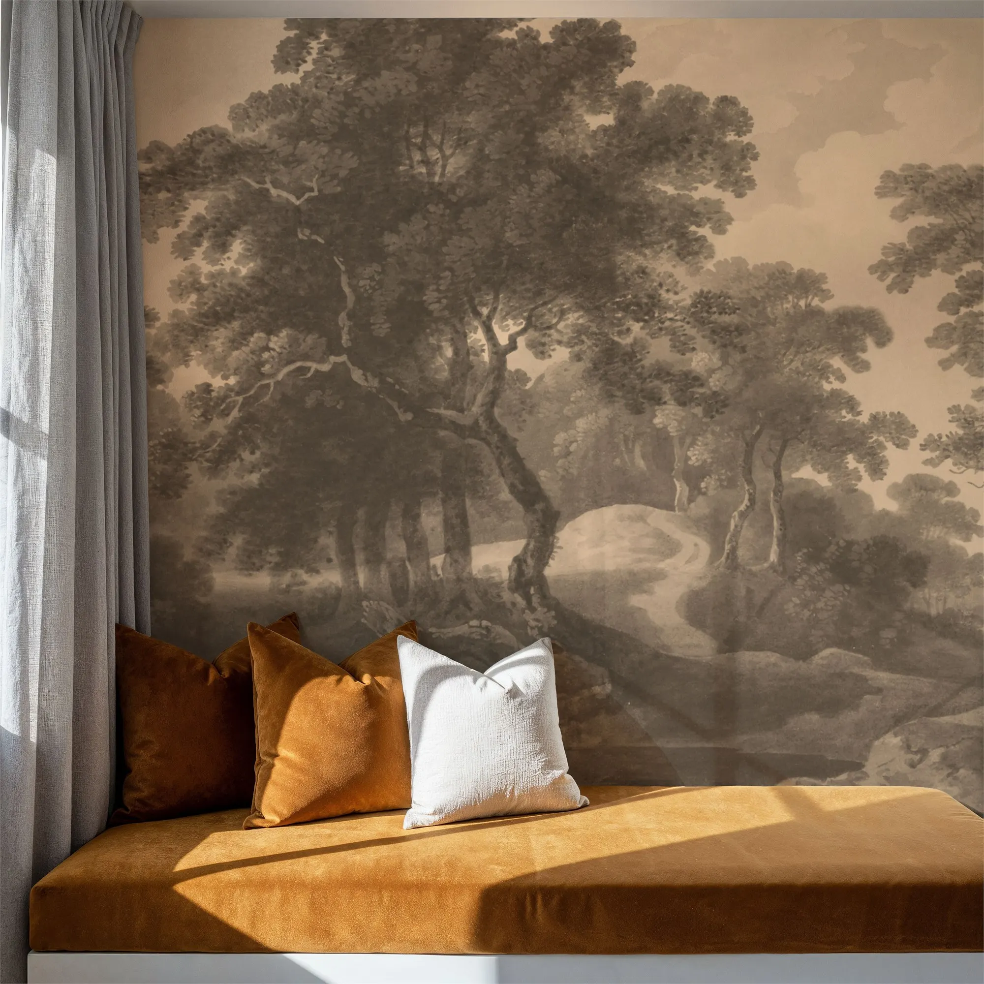 Custom Historic Lands Sepia Large Peel and Stick Mural Wall Decor