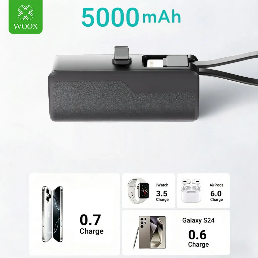 Power Bank Mini Formato Rossetto 5000mAh con Ricarica Type C e Lightning, Batteria Esterna Facile da Trasportare, Ricarica per iPhone/Telefono Xiaomi/Smartwatch/Altoparlante