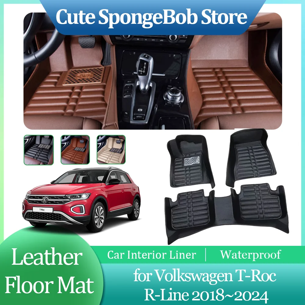 

Car Leather Floor Mat for Volkswagen VW T-Roc R-Line 2018~2024 Anti-dirty Foot Liner Waterproof Pad Carpet Custom Accessories