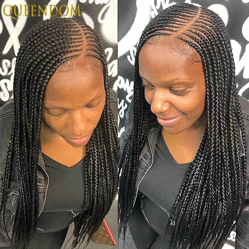 

36'' Side Part Goddess Box Braid Wig 360 Full Lace Wig for Women Burgundy Wig with Baby Hair Faux Locs Synthetic Hair Wig