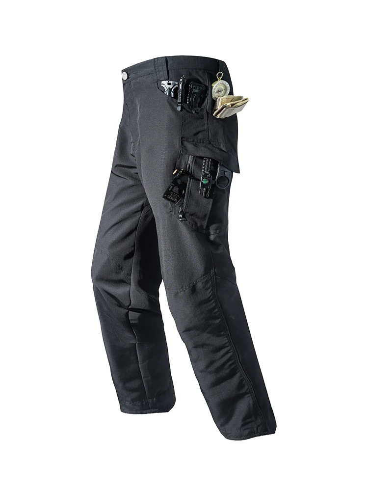 ชุดเอี๊ยมยุทธวิธีหลายกระเป๋าสำหรับผู้ชาย กางเกงทำงานกลางแจ้งกันลม ทนทานต่อการสึกหรอ และใช้งานได้จริงสำหรับการต่อสู้