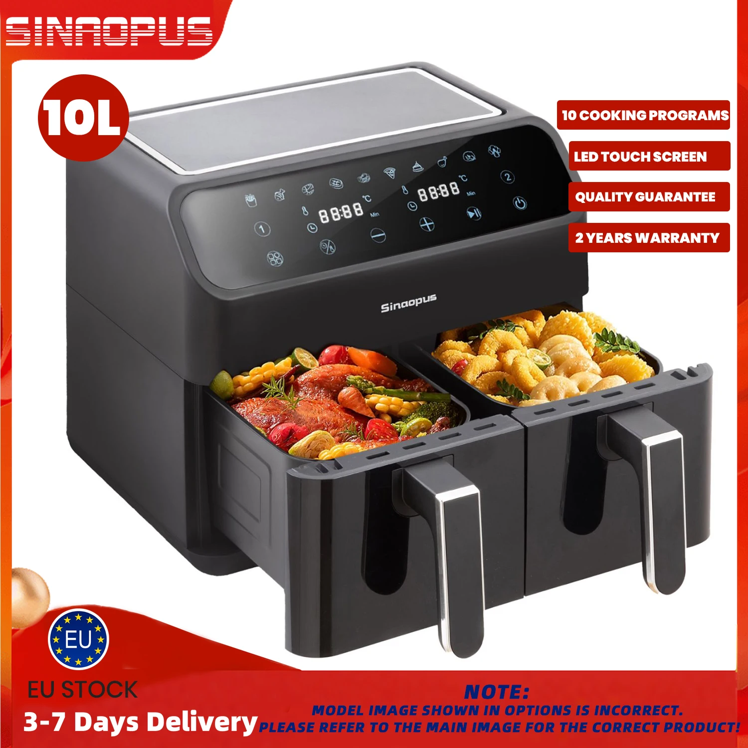 10L Multifunktions-Luftfritteusen mit zwei Körben, intelligente Maschine, Sichtfenster, elektrische Heißfritteuse, ölfreier Herd mit LED-Touch-Steuerung