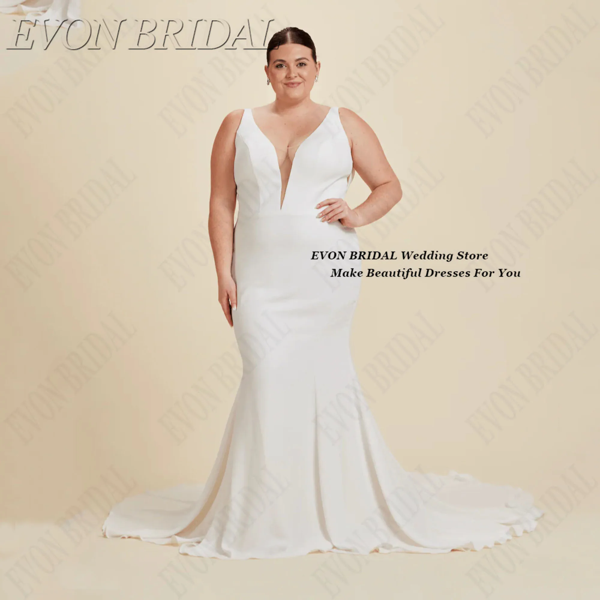 

Elegant Oversize Wedding Dress New V Neck Wedding Dresses With Small Train Backless Bridal Party Gown EVON BRIDAL Customized