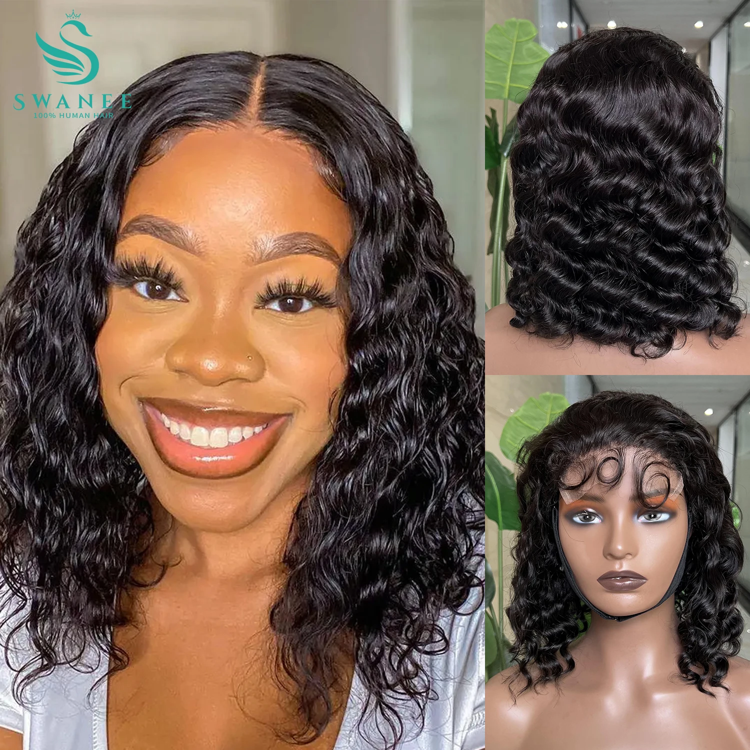 

SWANEE 13x6 Lace Frontal Human Hair Wigs Malaysian Deep Wave Pre Plucked HD Transparent 4x4 Lace Front Human Hair Wigs For Women