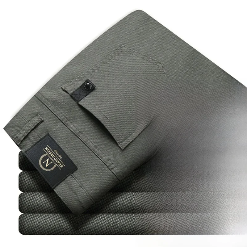 2024 Winter New Men's Warm Slim Fit Business Casual Fashion Thicken Trousers Fleece Stretch Brand Pants Black Grey Army Green — zdjęcie 2