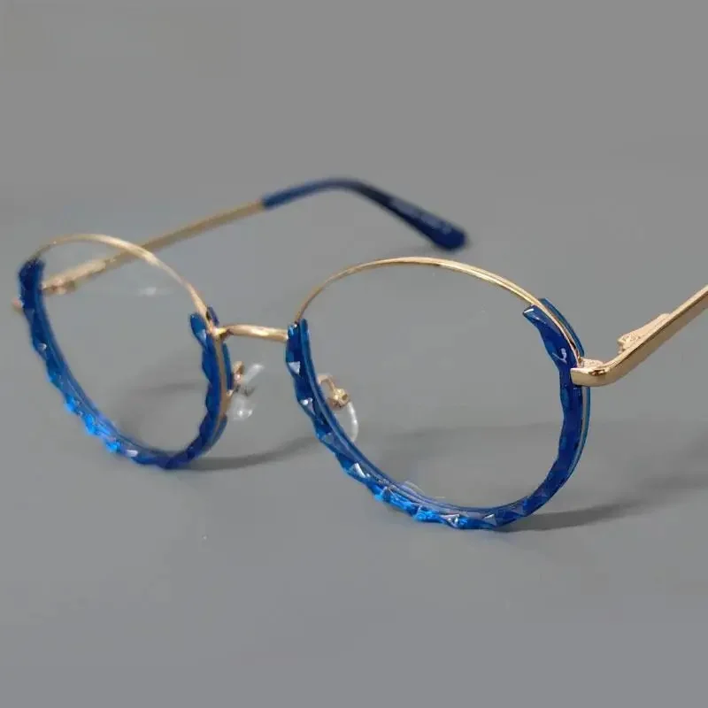 Damskie okrągłe okulary blokujące niebieskie światło przezroczyste okulary komputerowe okulary blokujące półramkowe okulary optyczne okulary R51012 — zdjęcie 2