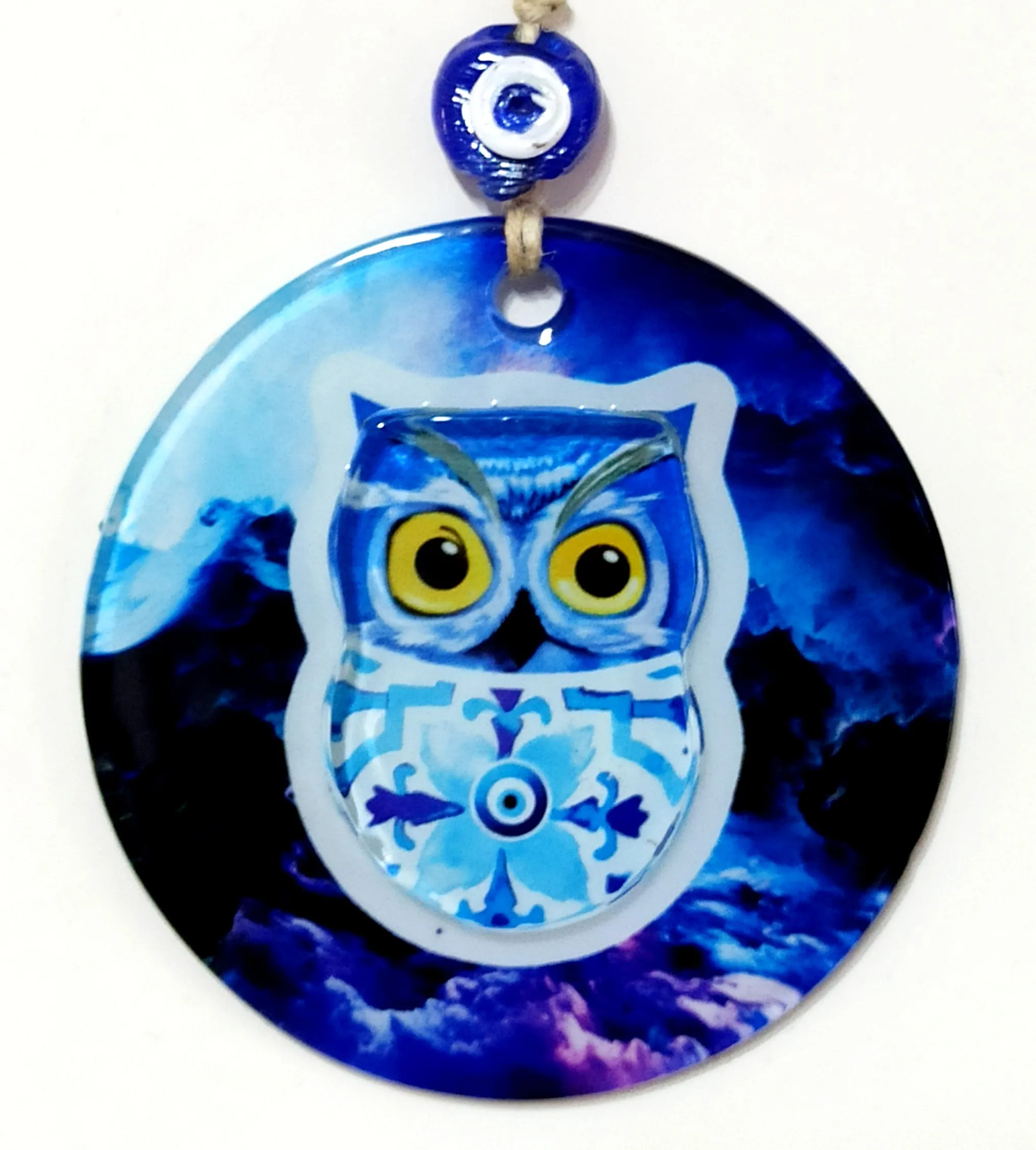 Mini Blue Owl Wall Art 3D Embossed Owl Fusion Glass Wall Decor