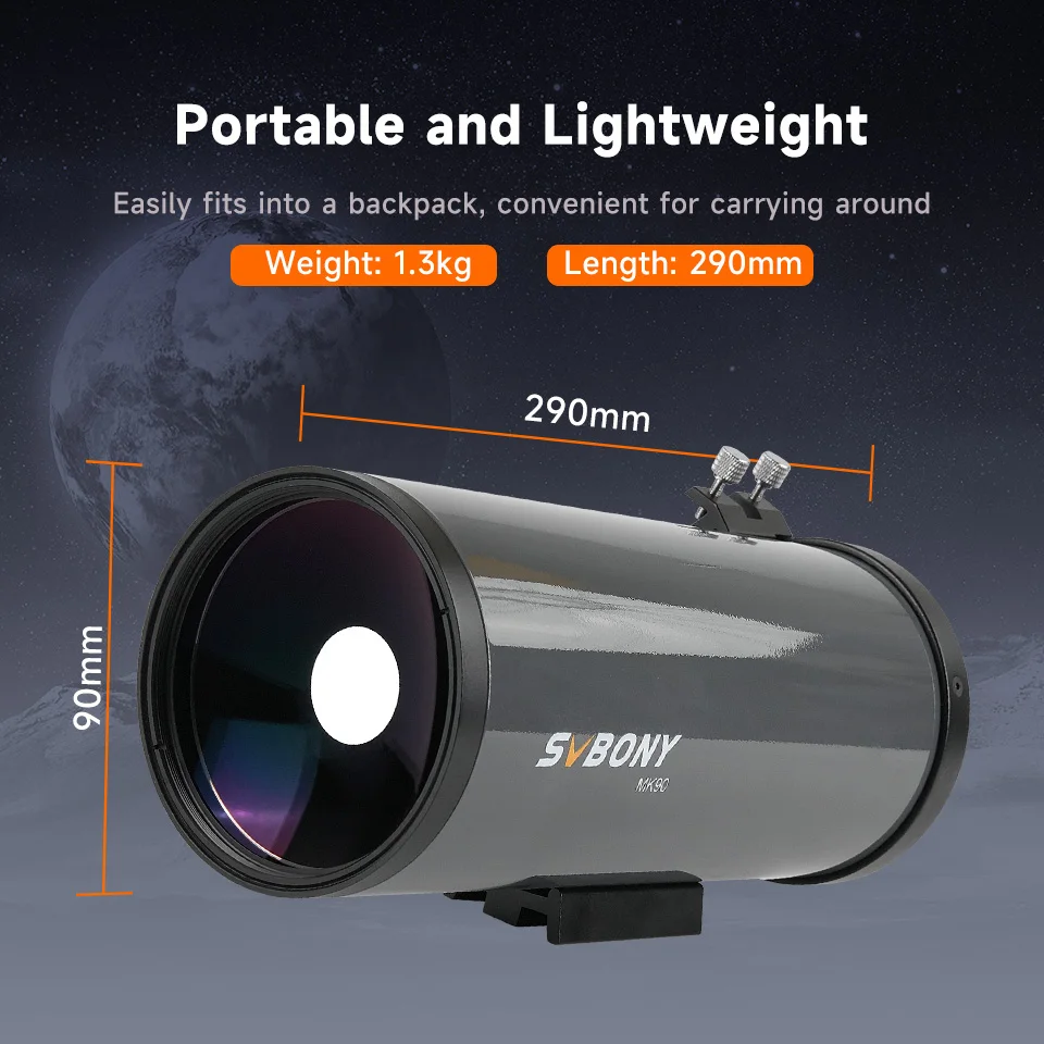 Svbony MK90 Maksutov-Cassegrain Telescope 90mm Aperture, Portable Grab-and-Go , Ideal for Lunar,Planetary Observations