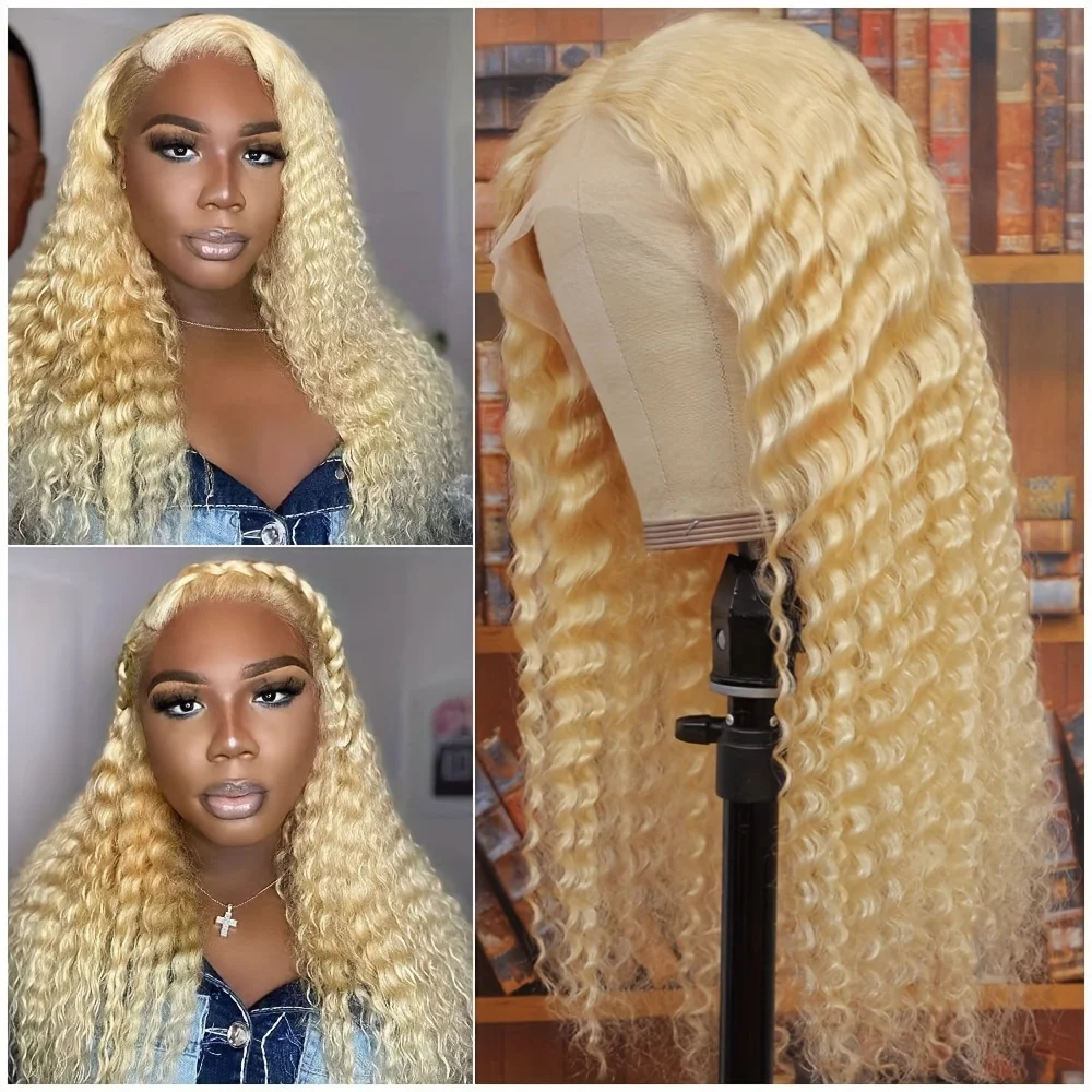 13x6 Deep Wave 613 Honey Blonde Curly Transparent Lace Frontal Wigs For Woman 13x4 Water Wave Colored Lace Front Human Hair Wig