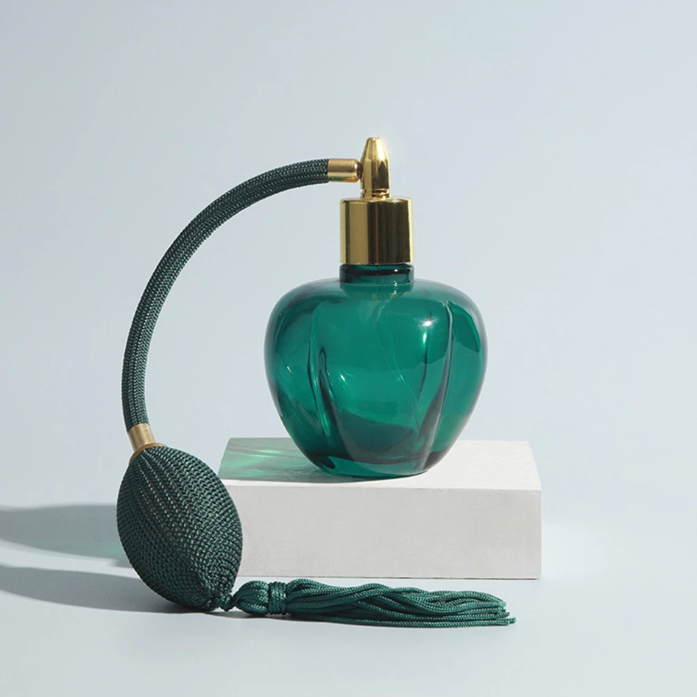 Botella de Perfume de vidrio vacía de 100ml con atomizador en aerosol con borla de bombilla larga, diseño de moda de estilo Vintage reutilizable. Para salón en casa