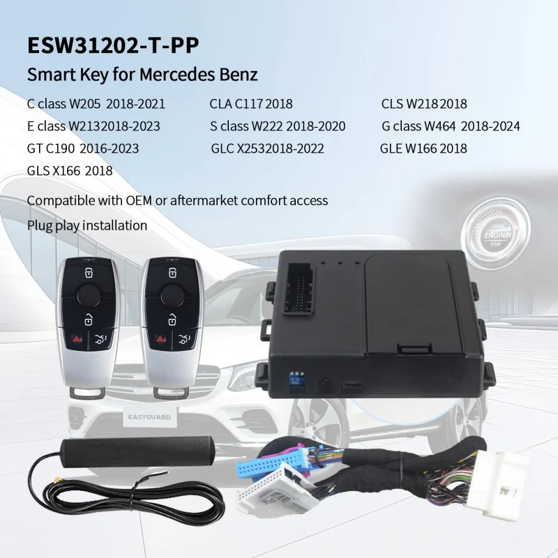 EASYGUARD Plug Play Smart Key Keyless Entry System For Mercedes Benz C/E/S/G/CLA/CLS/GT/GLC/GLE/GLS 18-22 With Comfort Access