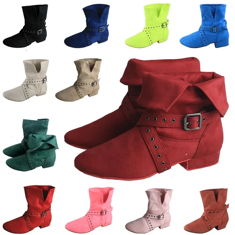 Wedopus Maßgeschneiderte Ferse Damen Line Dance Kurze Stiefel Schnürstiefeletten Burgund Salsa Latin Dance Schuhe Country Dance Stiefel