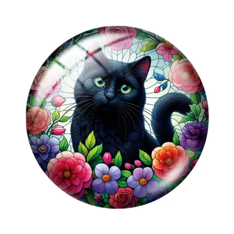 Flower Black Cat 10pcs 12mm/16mm/18mm/30mm Round Photo Glass Cabochon 25mm Demo Flat Back Making findings