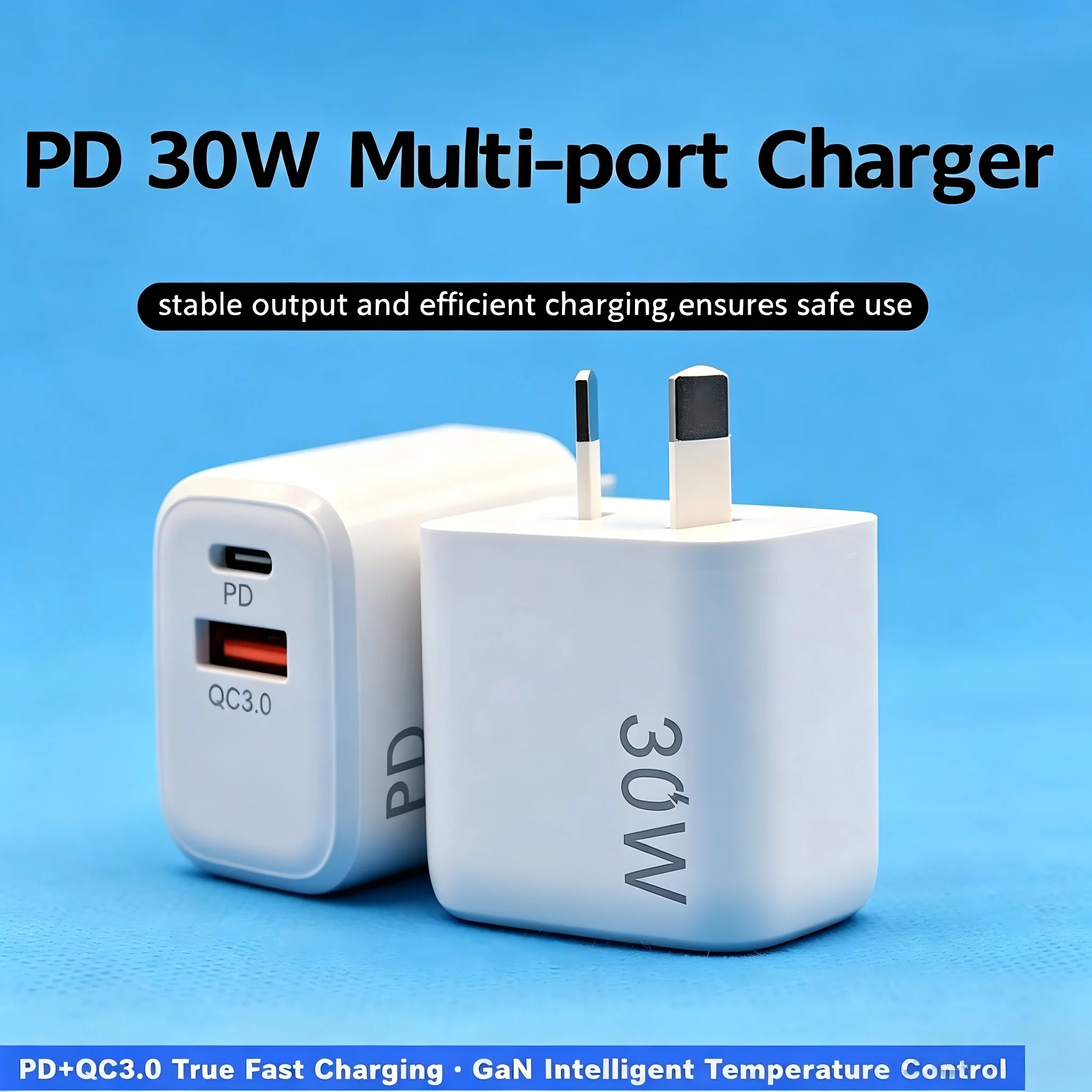 With Free 60W 1m Cable 30W GaN Dual Port Charger PD QC3.0 SCP Fast Charging Travel Wall Charger For iPhone 16 15 Samsung Xiaomi