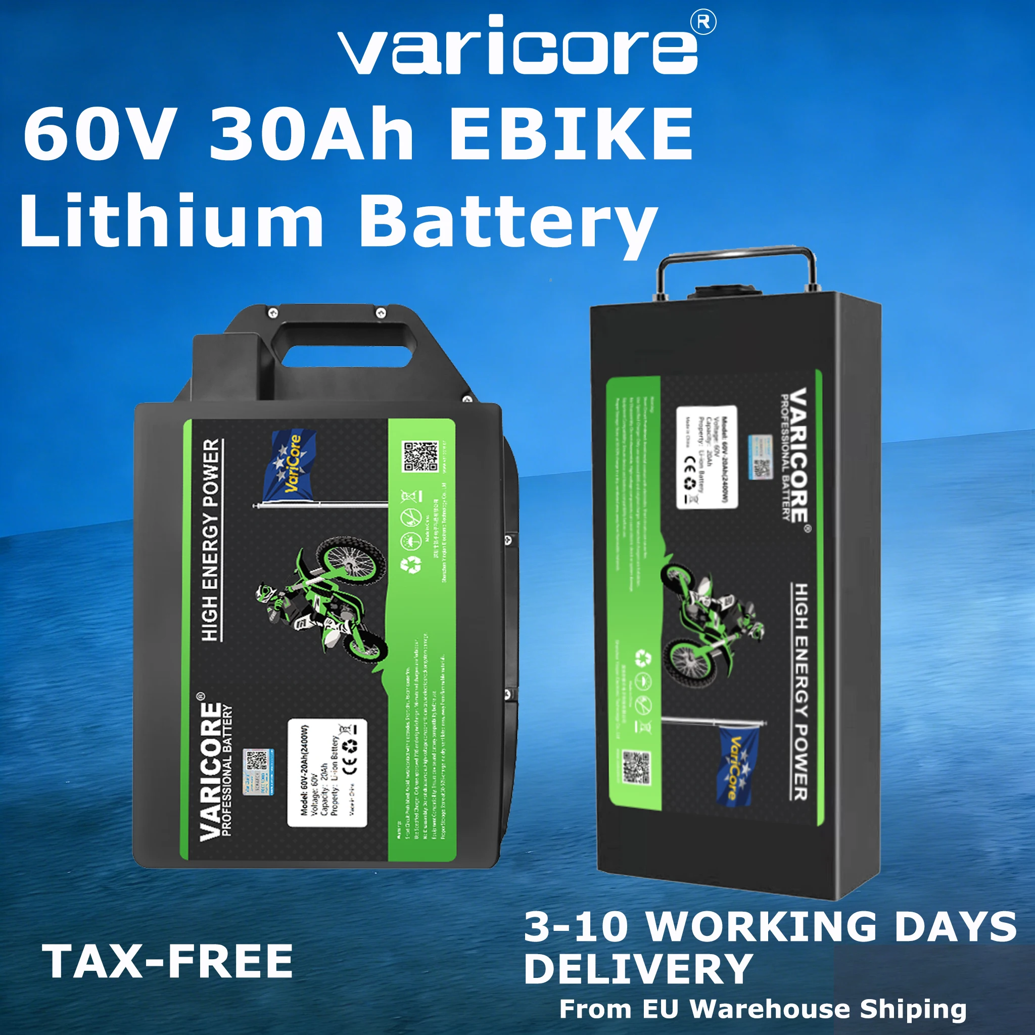 Pacco Batteria per Moto Elettrica a Due Ruote 60V 30Ah Batterie al Litio 18650 Impermeabile per Scooter Pieghevole Citycoco