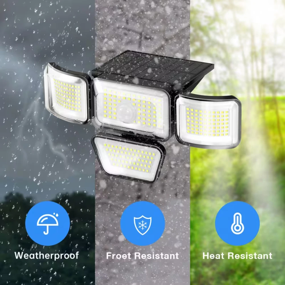 278 LED 태양광 조명 모션 센서 3000LM 270 °   정원 안뜰용 앵글 투광등 트리플 모드 조명 태양광 벽 램프