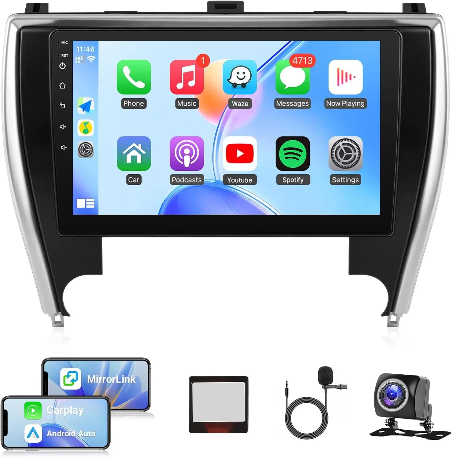 

10,1-дюймовый сенсорный экран IPS для автомобильной стереосистемы Toyota Camry с Carplay Android Auto/Bluetooth/GPS/WiFi/камерой + микрофоном Canbus