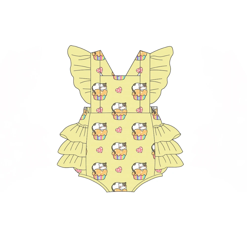 Boutique children's bodysuits with three-layer ruffles fruit and animal prints custom-made and wholesale children's clothing