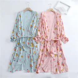 Spring Autumn Women Waffle Robe Ladies 100% Cotton Bathrobe Female Long Sleeve Dressing Gown Flower Robes Women's Home Clothes