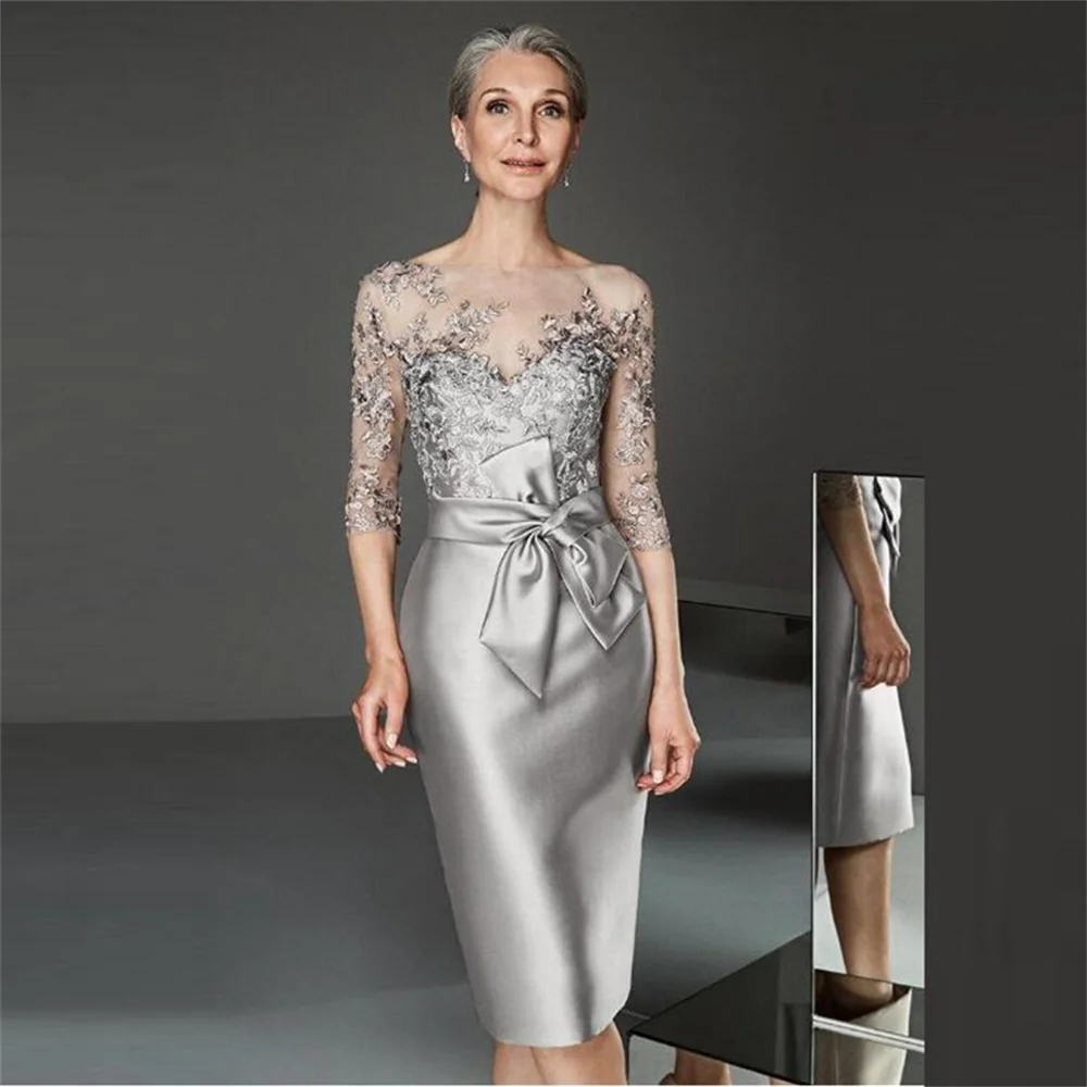 Customized Half Sleeves Bow Belt Sheath Mother Of The Bride Dress With Appliques Wedding Party Prom Evening Gown For Women