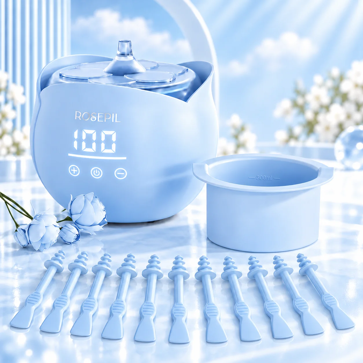 ROSEPIL  Digital Touch Wax Warmer Kit , Adjustable Temp, Clear PC Shell, Silicone Pot, Melts Hard Soft Wax, EU Plug Hair Remover